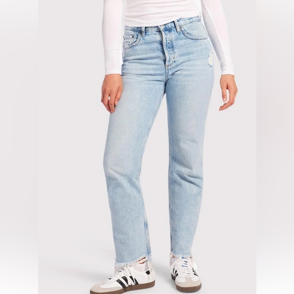 nuuds The Straight Ranger Distressed Light Wash Frayed Hem Jeans